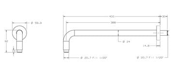 CONCEPT 300 sprchové rameno 400 mm, nástenné, chróm PM10013/CO Technický nákres