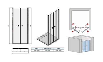 CONCEPT 200 sprchové dvere 100x200 cm, lietacie, čierna/číre sklo CON21000607 Technický nákres