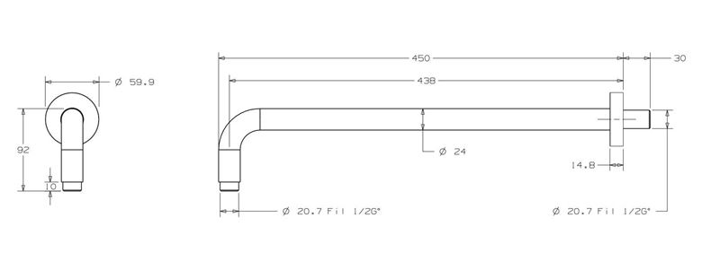 CONCEPT 300 sprchové rameno 450 mm, nástenné, chróm PM10014/CO Technický nákres