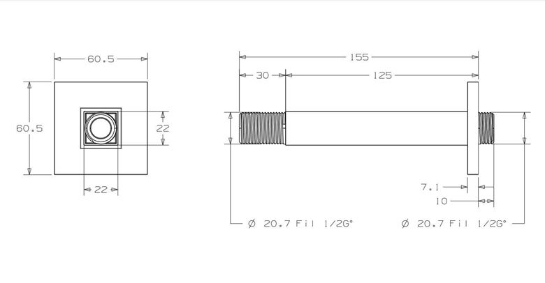 CONCEPT 300 sprchové rameno 125 mm, stropné, chróm PM10015/CO Technický nákres