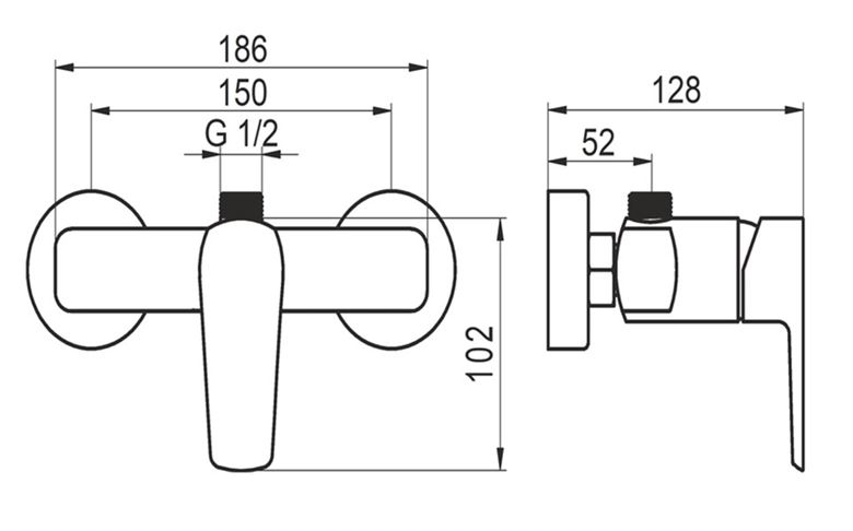 NOVASERVIS METALIA 58 sprchová nástenná batéria, chróm 58062/1,0 Technický nákres