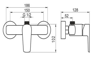 NOVASERVIS METALIA 58 sprchová nástenná batéria, chróm 58062/1,0 Technický nákres