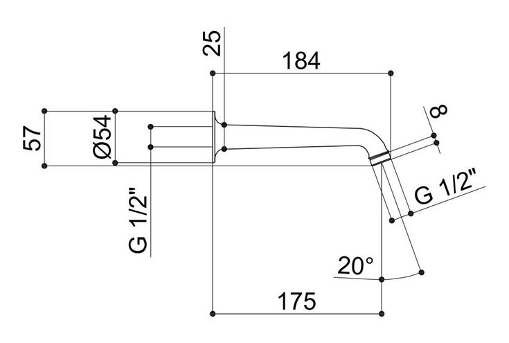 RAF sprchové rameno 184 mm, nástenné, chróm DS106/188 Technický nákres