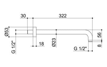 RAF sprchové rameno 322 mm, nástenné, chróm DS101/300 Technický nákres
