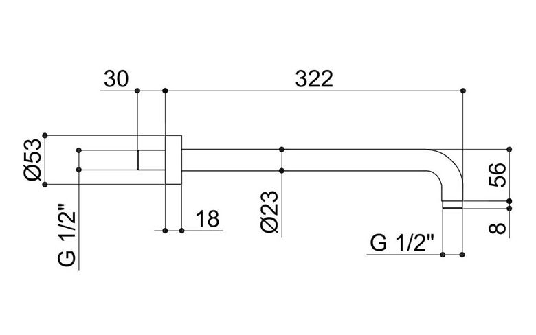 RAF sprchové rameno 322 mm, nástenné, chróm DS101/300 Technický nákres
