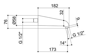 RAF sprchové rameno 182 mm, nástenné, chróm DS105/165 Technický nákres