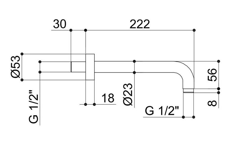 RAF sprchové rameno 222 mm, nástenné, chróm DS101/200 Technický nákres