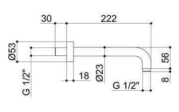 RAF sprchové rameno 222 mm, nástenné, chróm DS101/200 Technický nákres