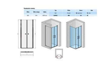 CONCEPT 300 STYLE sprchové dvere 80x200 cm, lietacie, aluchróm/číre sklo CO3P2C 080 50 07 Technický nákres