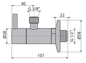ALCA rohový ventil 1/2"x3/8", s filtrom, farba kartáčovaný red gold  ARV001-RG-B Technický nákres