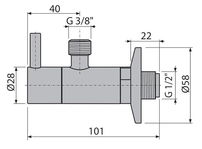 ALCA rohový ventil 1/2"x3/8", s filtrom, kartáčovaný nikel  ARV001-N-B Technický nákres