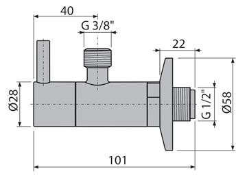 ALCA rohový ventil 1/2"x3/8", s filtrom, kartáčované zlato ARV001-G-B Technický nákres