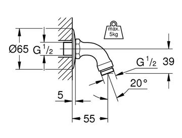 GROHE RELEXA sprchové rameno 55 mm, nástenné, chróm 28429000 Technický nákres