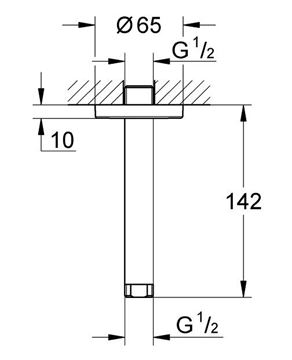 GROHE RAINSHOWER sprchové rameno 142 mm, stropné, chróm 28724000 Technický nákres
