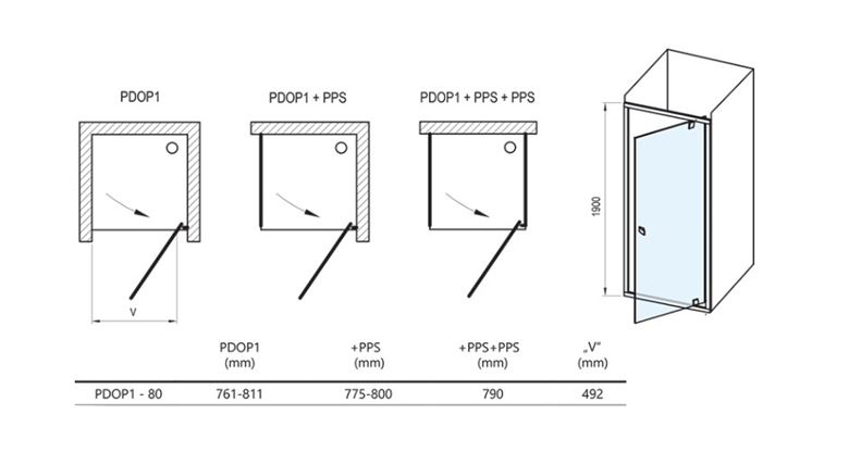 CONCEPT PIVOT STYLE PT-PDOP1 sprchové dvere 80x190 cm, pivotové, čierna / číre sklo 03G40300Z15 Technický nákres