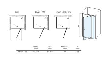 CONCEPT PIVOT STYLE PT-PDOP2 sprchové dvere 100x190 cm, pivotové, lesklý chróm/číre sklo 03GA0C00Z15 Technický nákres