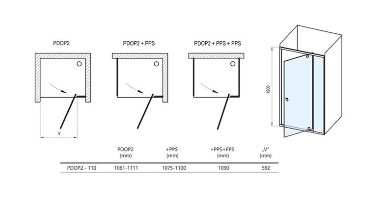 CONCEPT PIVOT STYLE PT-PDOP2 sprchové dvere 110x190 cm, pivotové, čierna / číre sklo 03GD0300Z15 Technický nákres