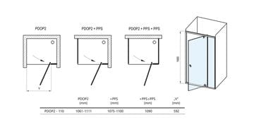 CONCEPT PIVOT STYLE PT-PDOP2 sprchové dvere 110x190 cm, pivotové, čierna / číre sklo 03GD0300Z15 Technický nákres
