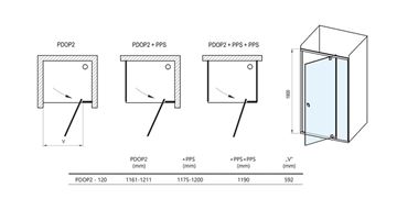CONCEPT PIVOT STYLE PT-PDOP2 sprchové dvere 120x190 cm, pivotové, čierna / číre sklo 03GG0300Z15 Technický nákres