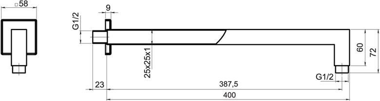 NOVASERVIS sprchové rameno 400 mm, nástenné, chróm RAM400,0 Technický nákres