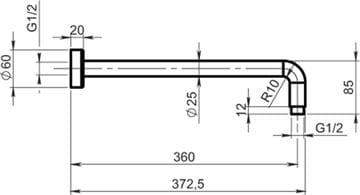 NOVASERVIS sprchové rameno 372,5 mm, nástenné, chróm RAM350,0 Technický nákres