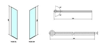 POLYSAN MODULAR SHOWER prídavná stena 30x200 cm, otočná, aluchróm/číre sklo MS3B-30 Technický nákres