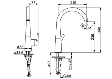 HANSA DESIGNO STYLE drezová batéria, chróm 51012283 Technický nákres