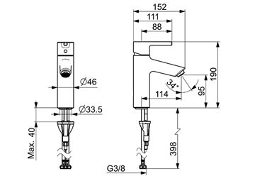 HANSA VANTIS XL umývadlová stojanková batéria, matná čierna 5237226733 Technický nákres