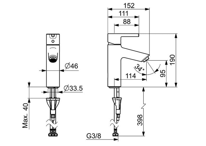 HANSA VANTIS XL umývadlová stojanková batéria, matná čierna 5237226733 Technický nákres