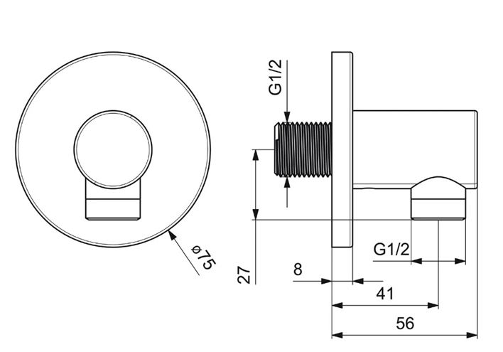 HANSA pripojovacie koleno 75 mm, nástenné, matná čierna 5118017333 Technický nákres