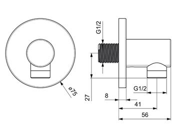 HANSA pripojovacie koleno 75 mm, nástenné, matná čierna 5118017333 Technický nákres