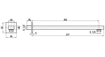 RAV SLEZÁK sprchové rameno 377 mm, nástenné, chróm MD0450 Technický nákres