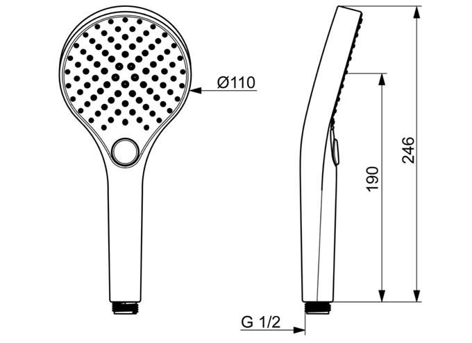 HANSA VIVA ručná sprcha pr. 110 mm, 3 prúdy, matná čierna 4433030033 Technický nákres