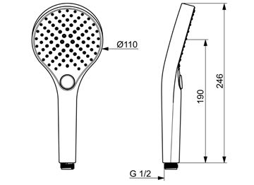 HANSA VIVA ručná sprcha pr. 110 mm, 3 prúdy, matná čierna 4433030033 Technický nákres