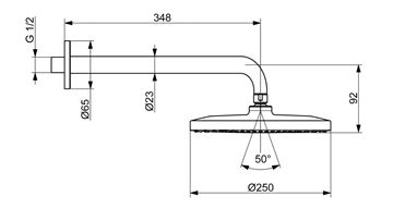 HANSA VIVA horná sprcha pr. 250 mm, s ramenom, matná čierna 4426020033 Technický nákres