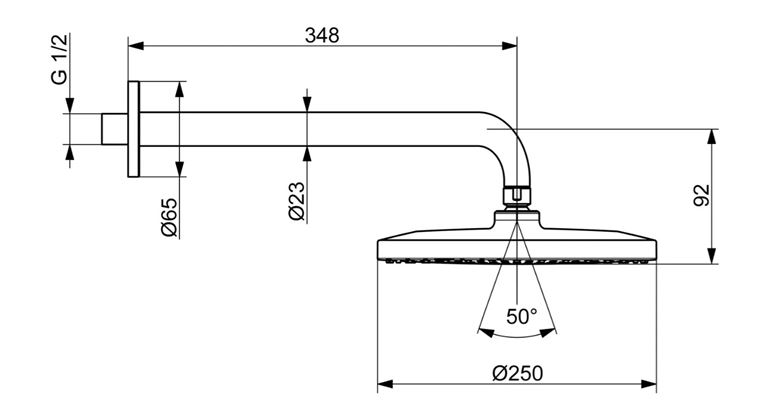 HANSA VIVA horná sprcha pr. 250 mm, s ramenom, matná čierna 4426020033 Technický nákres