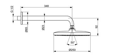 HANSA VIVA horná sprcha pr. 250 mm, s ramenom, chróm 44260200 Technický nákres