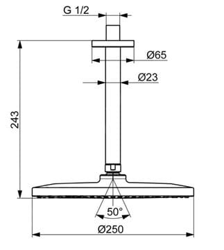 HANSA VIVA horná sprcha pr. 250 mm, s ramenom, matná čierna 4427020033 Technický nákres