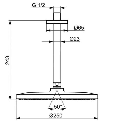 HANSA VIVA horná sprcha pr. 250 mm, s ramenom, matná čierna 4427020033 Technický nákres