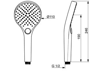 HANSA VIVA ručná sprcha pr. 110 mm, 3 prúdy, ECO, chróm 44350300 Technický nákres