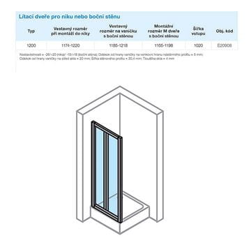 CONCEPT 70 sprchové dvere 120x190 cm, lietacie, strieborná matná/číre sklo E20908.087.322 Technický nákres