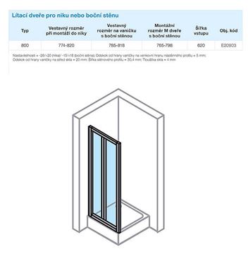 CONCEPT 70 sprchové dvere 80x190 cm, lietacie, strieborná matná/číre sklo E20903.087.322 Technický nákres