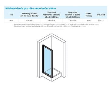 CONCEPT 70 sprchové dvere 80x190 cm, krídlové, strieborná matná/číre sklo E24001.087.322 Technický nákres