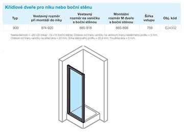 CONCEPT 70 sprchové dvere 90x190 cm, krídlové, strieborná matná/číre sklo E24002.087.322 Technický nákres