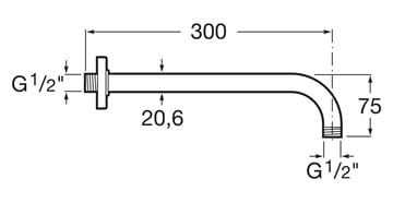 ROCA RAINDREAM sprchové rameno 300 mm, nástenné, chróm A5B0150C00 Technický nákres