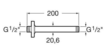 ROCA RAINDREAM sprchové rameno 200 mm, stropné, chróm A5B0550C00 Technický nákres