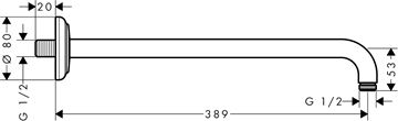 AXOR MONTREUX sprchové rameno 389 mm, nástenné, chróm 27348000 Technický nákres