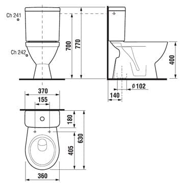 JIKA LYRA PLUS WC kombi misa, spodný odpad H8243870000001 Technický nákres