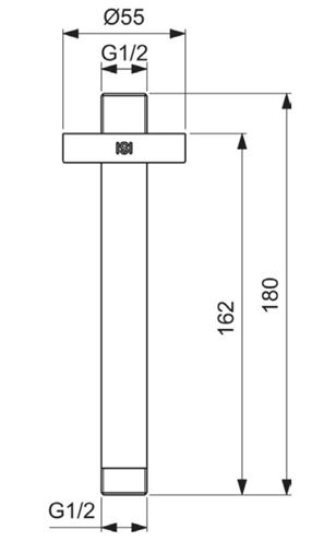 IDEAL STANDARD IDEALRAIN sprchové rameno 162 mm, stropné, chróm B9446AA Technický nákres