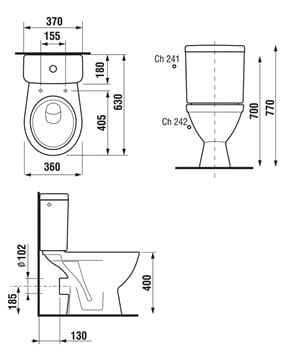 JIKA LYRA PLUS WC kombi misa, zadný odpad H8243860000001 Technický nákres